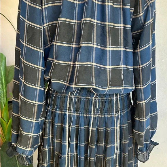 Current Air Plaid Blouson Sleeve Pleated Mini Length Dress Size Medium - Picture 12 of 16